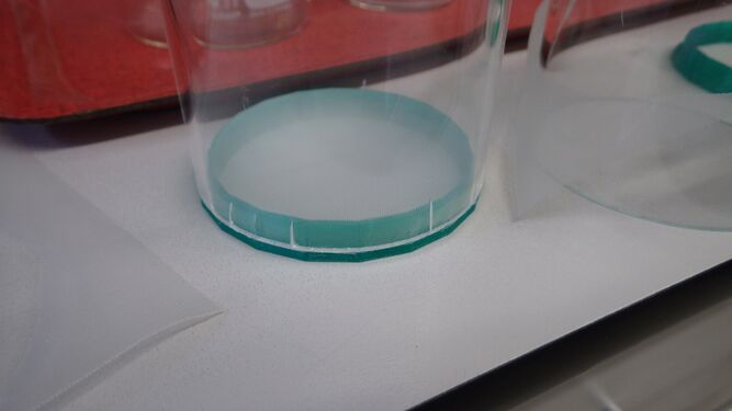 an early 3D printed snap ring that was inside & just a bit too large - note the cracks forming in the acrylic glass tube